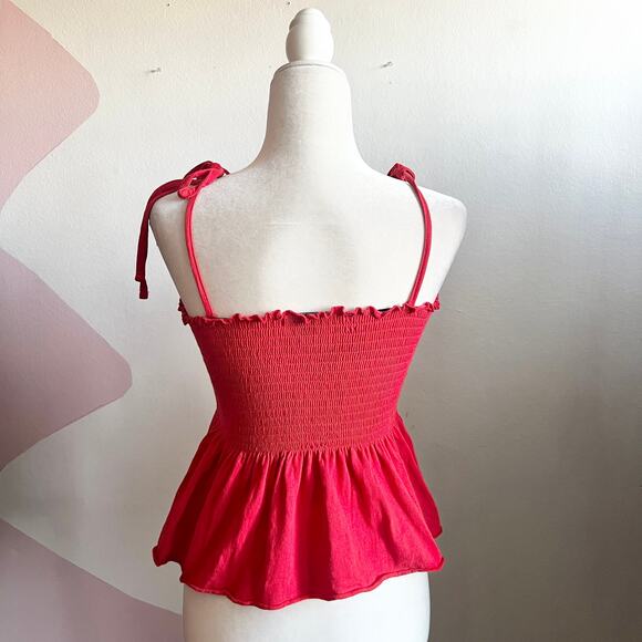 Red Smocked‎ Babydoll Tank Top Y2K Cottagecore 90s Retro Small - Picture 2 of 5